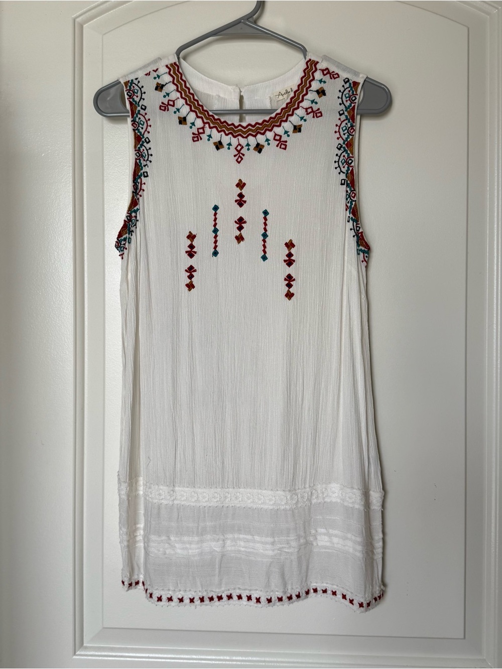 Antilia Femme White Mini Dress/tunic with Multicolor Embroidery